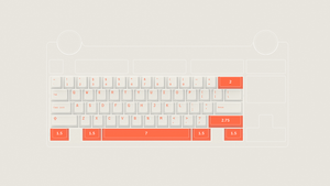Illustration of a winkeyless mechanical keyboard layout with highlighted red keys indicating a space bar, modifier keys, and additional key functions